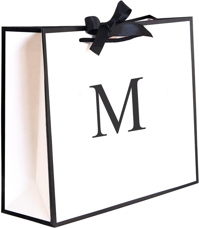 QLSKO Initial Gift Bag with Bow Ribbon Personalized Horizontal Paper Bag Monogrammed Birthday Gifts for Women Men (M-Medium) - Image 1